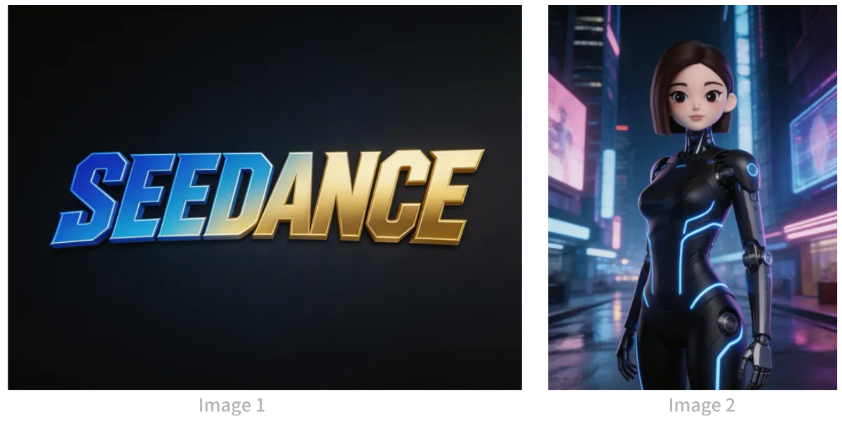 Seedance logo and cyberpunk character reference